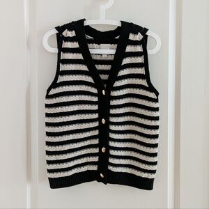 Anthropologie Black & Ivory Striped Knit Vest Size M